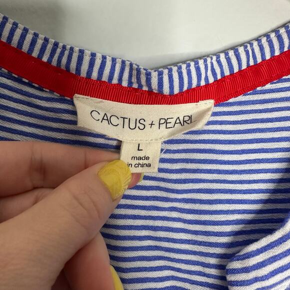 Cactus + Pearl Women's Blue and White‎ Pinstriped Smocked Top Maxi Dress SIze L - Picture 9 of 9